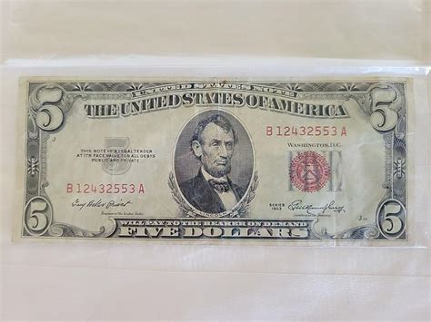 1953 Five Dollar $5 Bill Red Seal Note Currency | #4625920871
