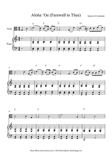 Aloha Oe (Farewell to Thee) (Hawaiian traditional) Sheet music for ...