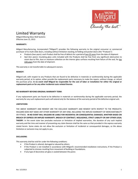Limited Warranty - Milgard Windows and Doors