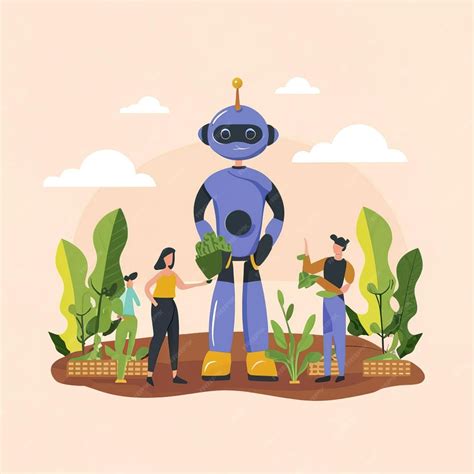 Premium Vector | 2d vector illustration colorful technology ai robot making farmer jobs helping ...