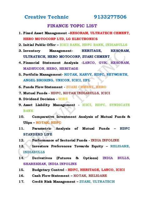 Finance Topic List 9133277506: Key Areas of Study - Studocu