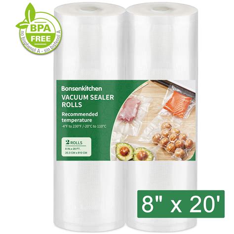 Vacuum Sealer Bags Rolls 8'' x 20' x 2 Packs, Bonsenkitchen Vacuum Seal ...