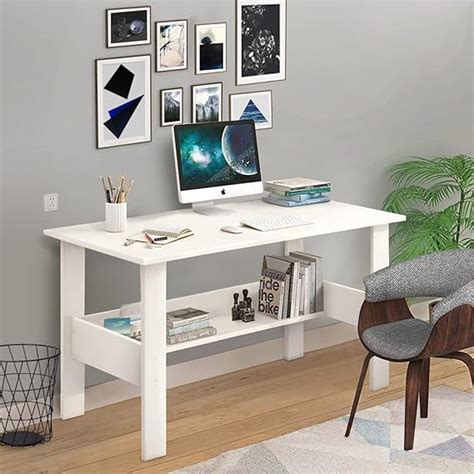 Lukzer Engineered Wood Computer Desk with One Tier Shelves Laptop Study ...