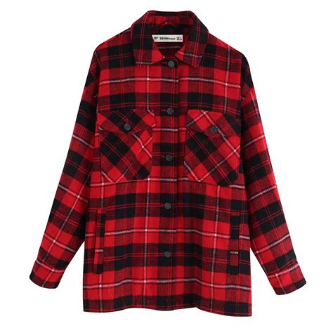 green red Plaid jacket for women winter coat Long ... – Grandado