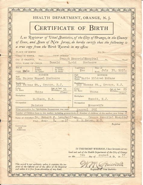 State Of Oregon Vital Statistics Birth Certificate