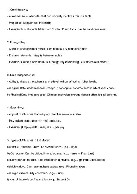 Database Notes - Key Concepts and Attributes Overview - Studocu