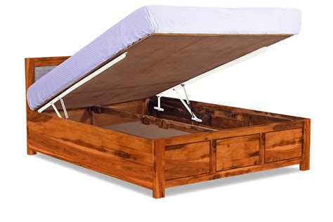 Buy Solid Wood Upholstered Essential Bed with Hydraulic Storage ...