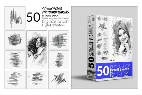 Photoshop Action - 50 Pencil Sketch Brush Bundle