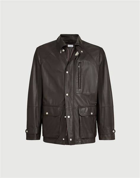 Calfskin field jacket for Man in Chocolate | Brunello Cucinelli
