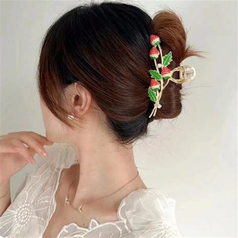 1pc Ladies" Summer Sweet And Fresh Drip Oil Red Cherry Alloy Hair Clip ...