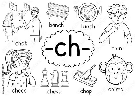 Ch digraph spelling rule black and white educational poster set for ...