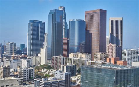 Los Angeles skyline featuring modern skyscrapers, representing urban business environment relevant for Managed IT Services in California.