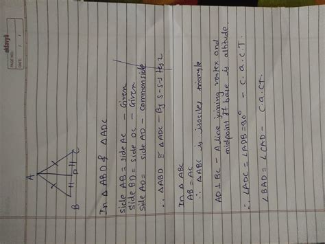 In the adjoining figure, AB = AC and BD=DC. prove that triangle ADB is ...