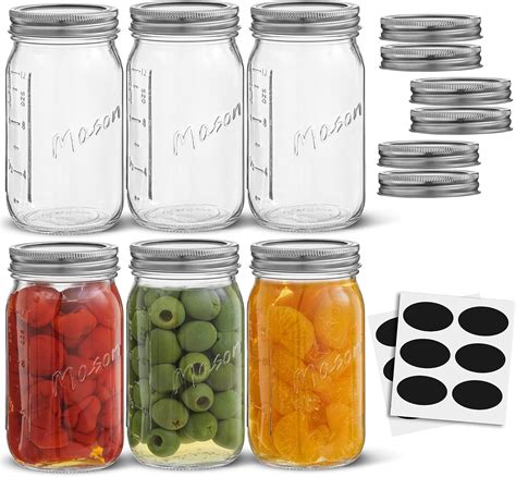Amazon.com: 16 Oz Mason Jars With Lids, Labels and Measures! 6-Pack ...