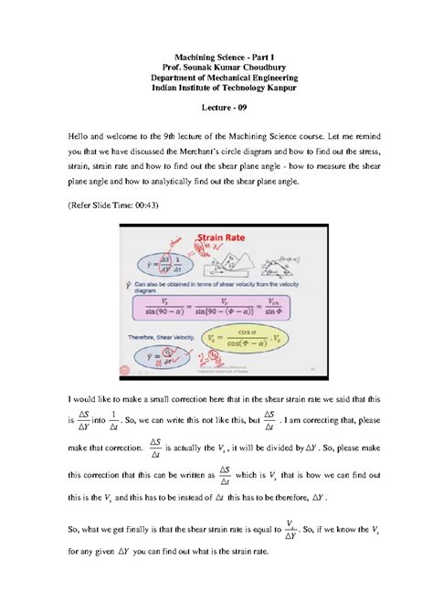 Machining Science Lecture 09: Shear Plane Angle & Force Analysis - Studocu