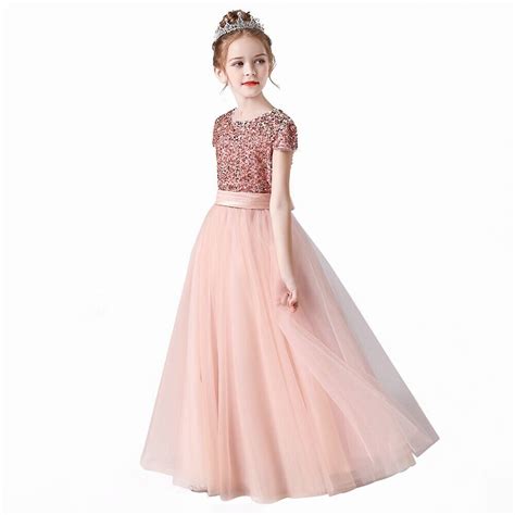 Buy Girls Sequins Tulle Puffy Skirt Prom Dress Junior Girl Formal ...