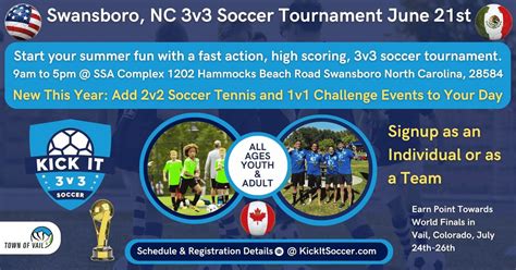 Swansboro, NC Kick It 3v3 Soccer Tournament 2026 World Tour Sunday ...