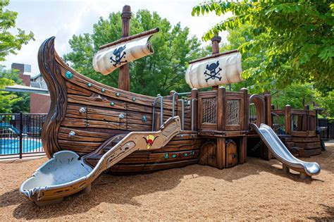 Premium Photo | A wooden pirate ship playground featuring a slide ...