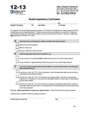 Fillable Online indstate Student Dependency Confirmation Form Fax Email ...