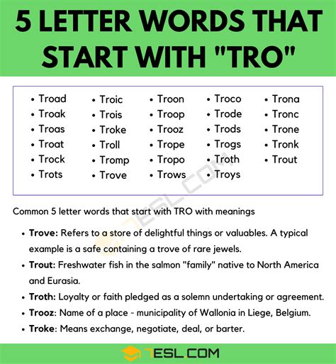 5 Letter Words that Start with Tro (29 Words in English) • 7ESL