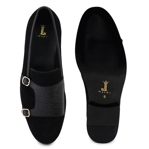 Buy Charles Black Double Monk Strap Loafer Leather Shoes for Men - FLAT ...