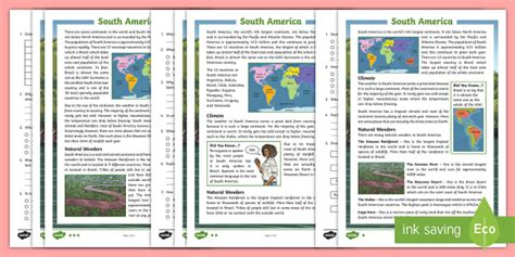 South American Differentiated Reading Comprehension Activity