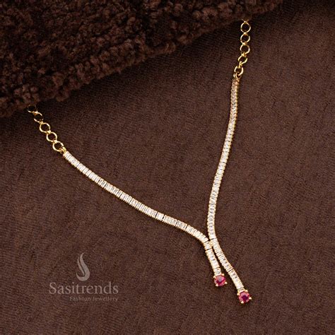 American Diamond Rectangular Stone Micro Gold Necklace - Sasitrends