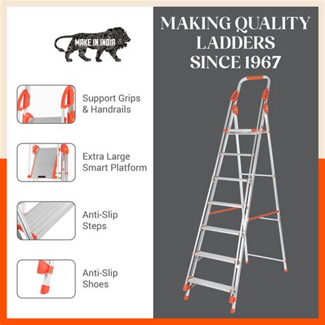 Bathla Zenith 7-Step Foldable Aluminium Ladder with Anti-Skid Safety F ...