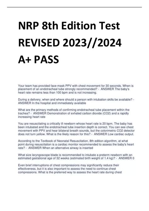 NRP 8th Edition Test REVISED 2023//2024 A+ PASS - NRP 8th Editio ...
