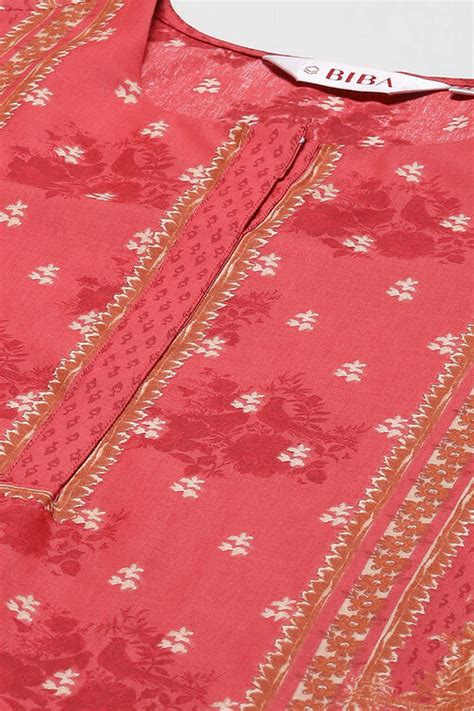 Coral Cotton Straight Kurta Palazzo Suit Set