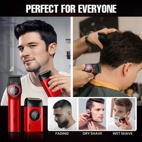 VGR V-977 & V-377 Professional Hair Trimmer & Shaver Combo Set (Red)