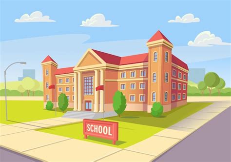 SCHOOLGEBOUW in perspectief | Premium Vector