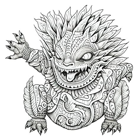 Monster Coloring Book Illustration, Zentangle Animal, Indian Ethnic, Mandala Coloring PNG ...