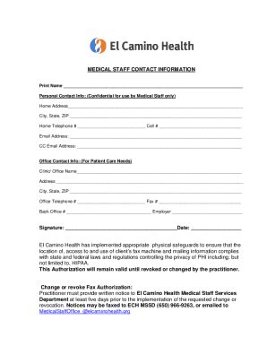 Fillable Online El Camino Health - Medical Staff Contact Information ...