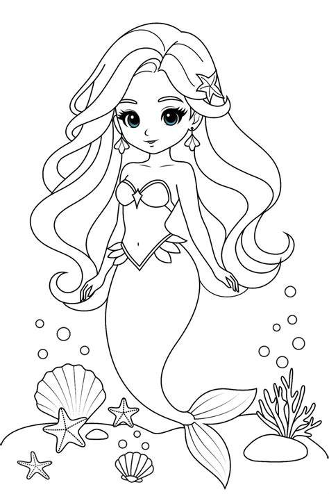 Kawaii Mermaid Coloring Pages