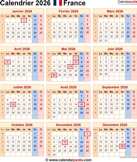 Calendrier 2026 Jour Ouvres