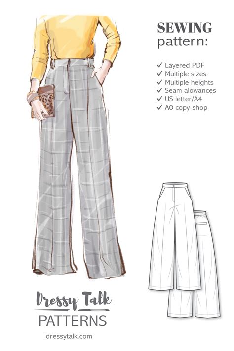 Pants Sewing Pattern - Ladies Formal Trousers Pattern - Flare Pants Pattern - Palazzo Pants ...
