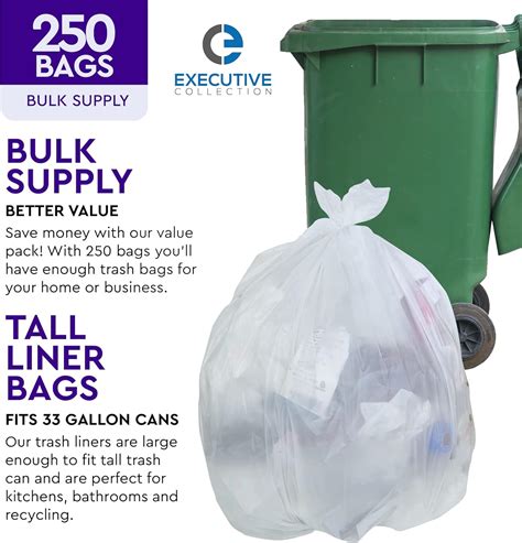 Buy 33 Gallon Trash Bags - 250 Count - 33 x 40 Clear Plastic Garbage ...