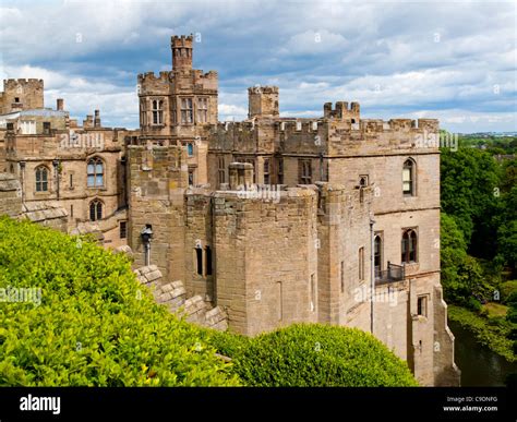 View of towers at Warwick Castle Warwickshire England UK a medieval castle built by William the ...