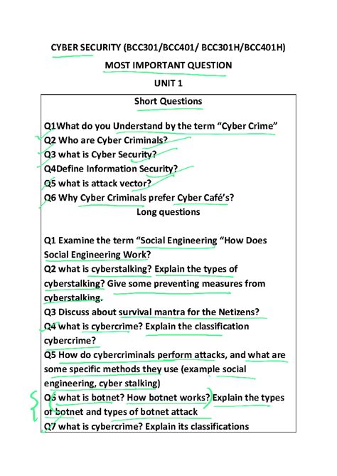 BCC301/BCC401 Cyber Security: Essential Questions & Key Concepts - Studocu