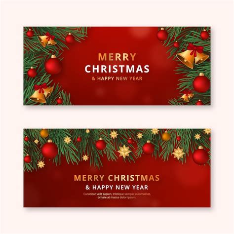 Realistic christmas horizontal banners set | Free Vector