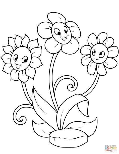 Cute Flower Characters coloring page | Free Printable Coloring Pages