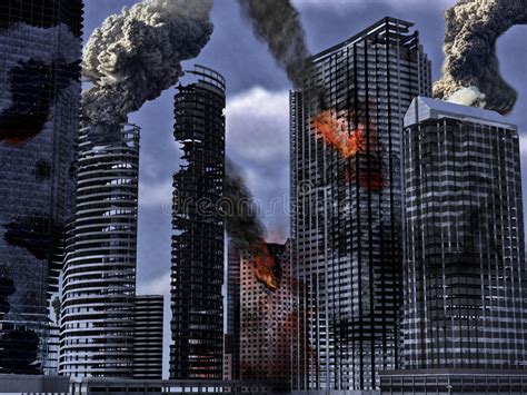 被破坏的城市 库存例证. 插画 包括有 烟雾, 适应, 摩天大楼, 战争, 中断, 被炖的, 城市, 房子 - 22857185