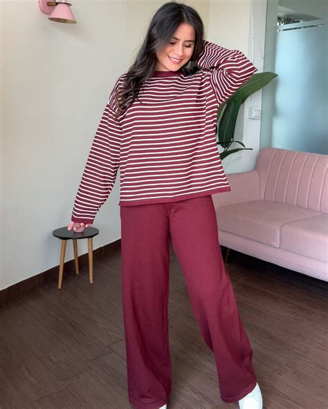 Round Neck Striped Knitted Co-ord Set