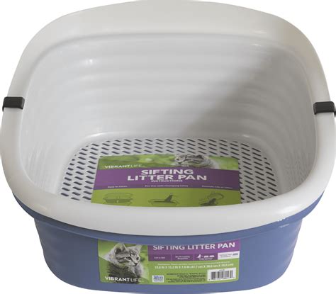Vibrant Life Sifting Plastic Open Cat Litter Box, Large Pan, 18.88" x ...