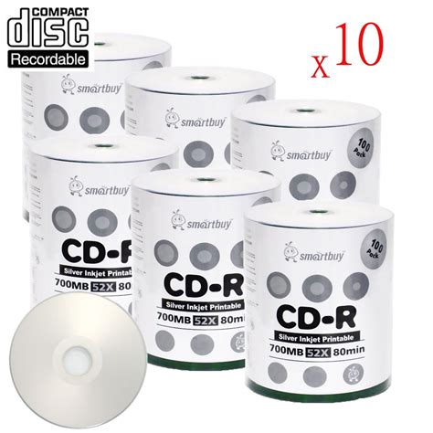 Buy 6000 Pack Smartbuy 52X CD-R 700MB 80Min Silver Inkjet Hub Printable ...