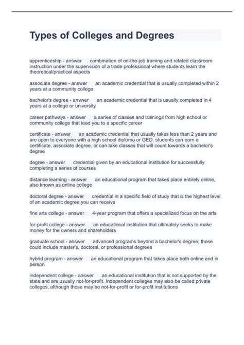 Types of Colleges and Degrees Questions with correct Answers 2023 ...