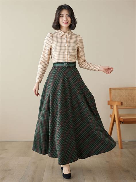 Wool Skirt, Long Wool Plaid Skirt, Maxi Wool Skirt, Swing Wool Skirt ...