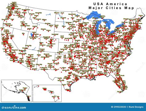 USA America Major Cities Map Stock Illustration - Illustration of text, city: 299533020