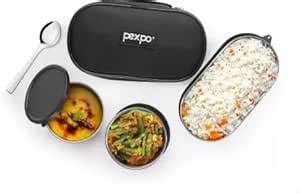Buy PEXPO Stainless Steel Double Decker Lunch Box with 2 Round & 1 Oval ...